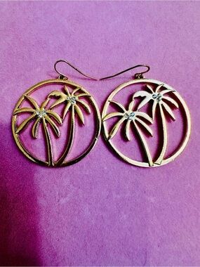Gold Palm Tree Dangle Earrings